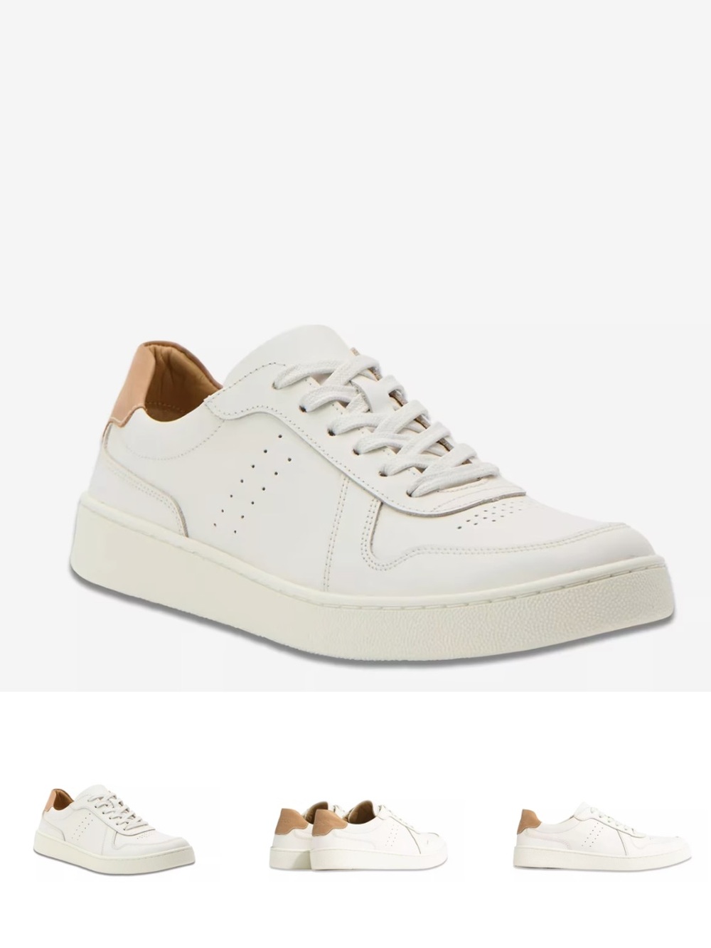 Nisolo White Leather Sneakers with Brown Heel Accent; Go-To Bria Court Sneaker